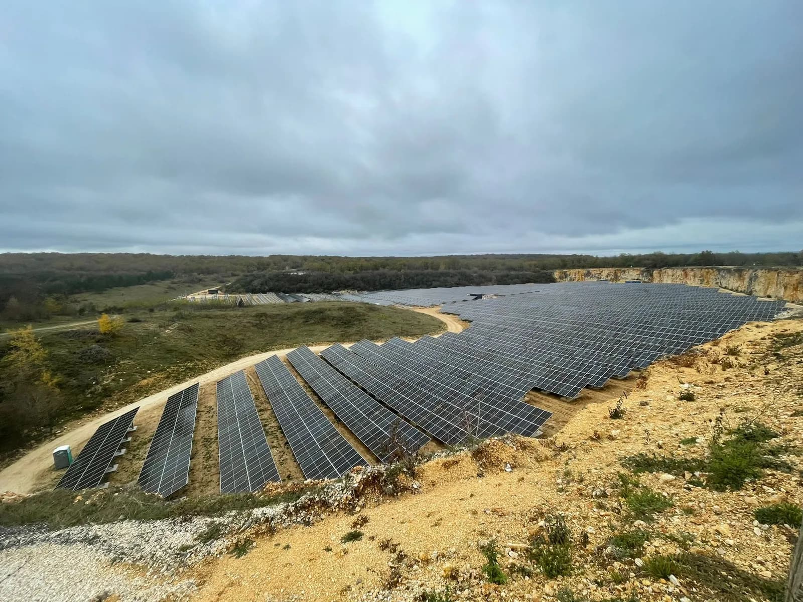 Solar panels at a former quarry in Ploquin, France